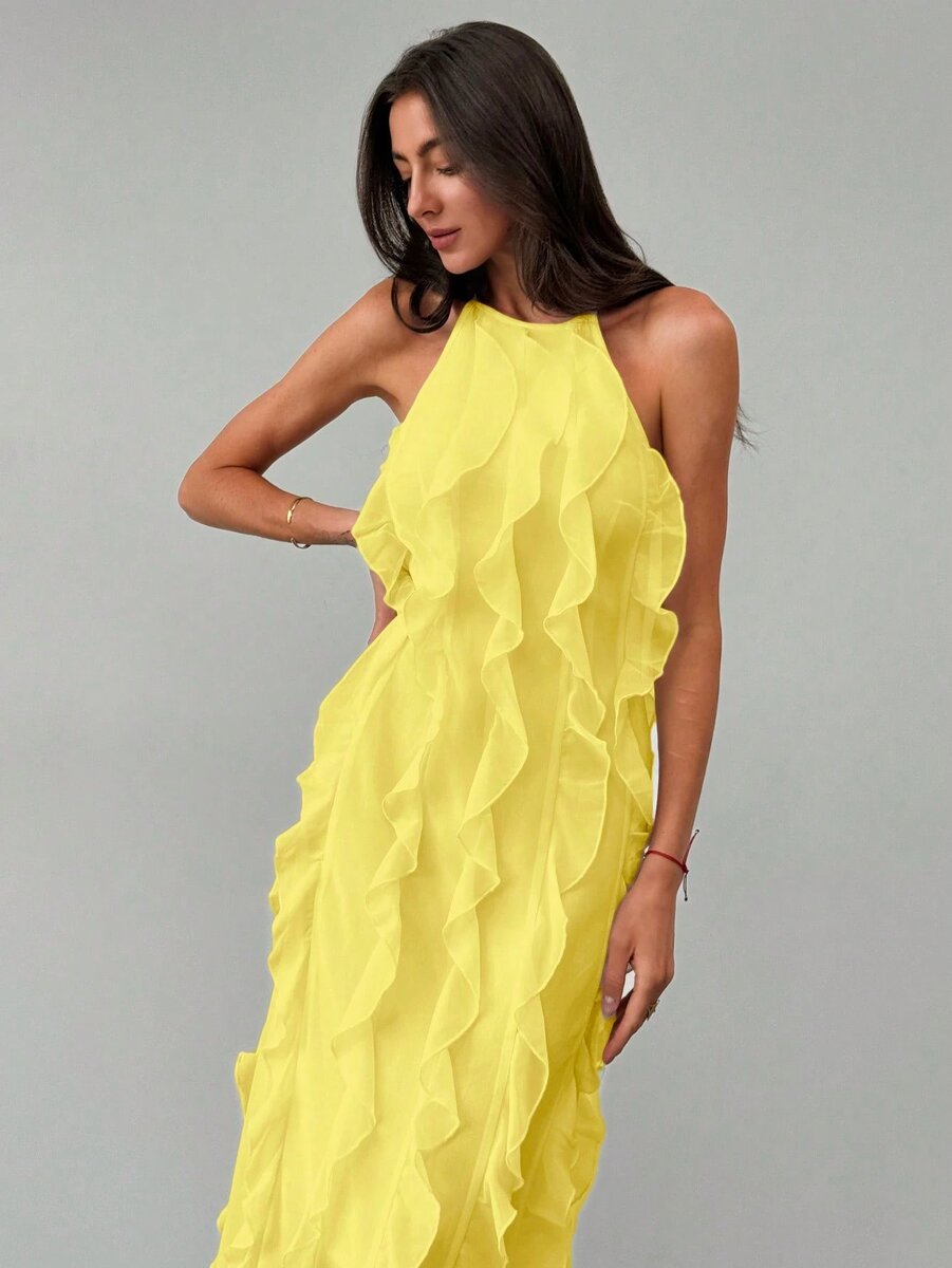 Robe longue jaune femme