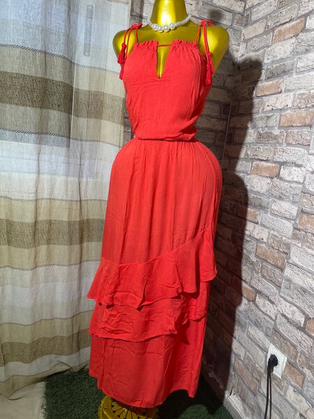 Robe longue rouge en coton pour femme