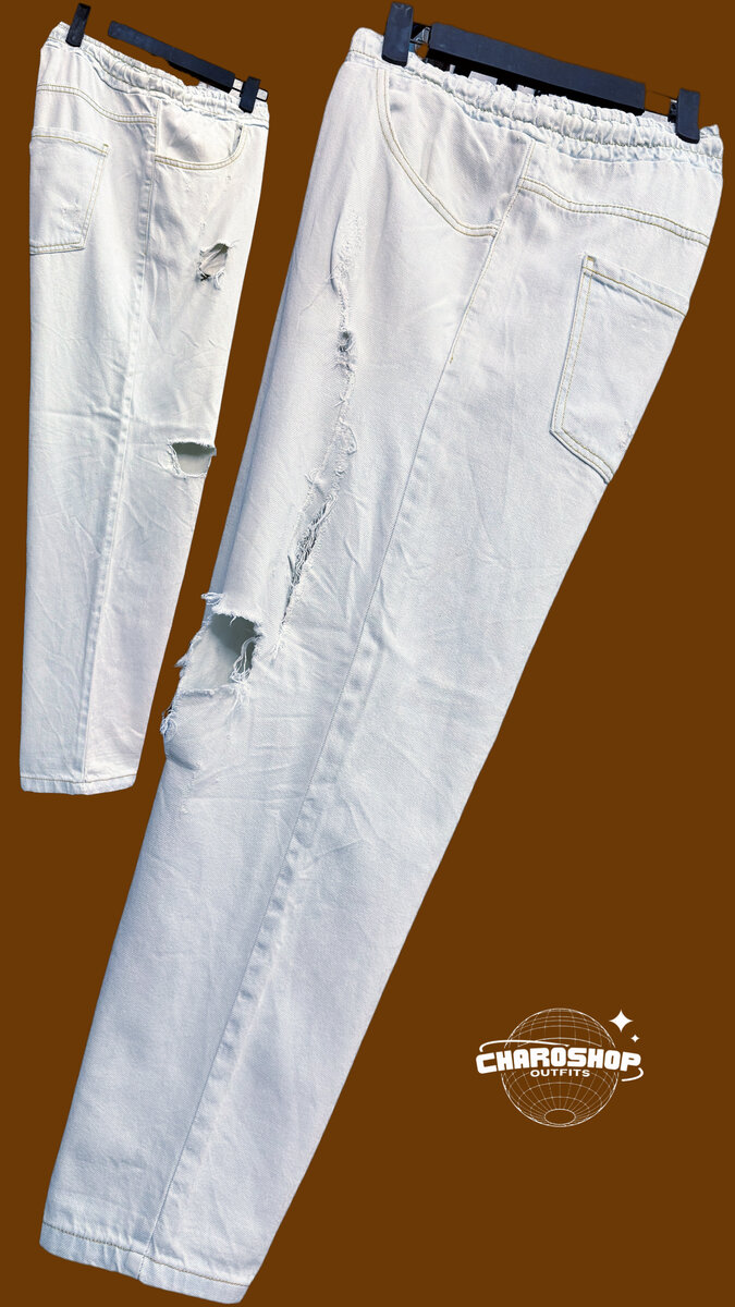 Pantalon déchiré blanc homme