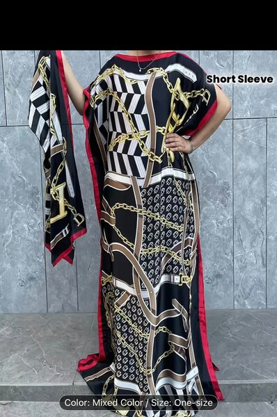 Women's Chain Print Loose Short Sleeve Dress