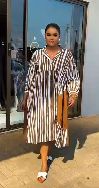Striped women's Dress with brown inserts