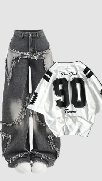 T-shirt rétro et jeans déchirés