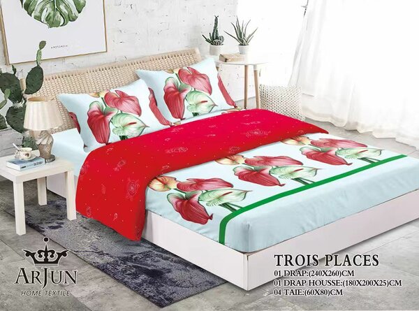 Drap housse fleurs 3 pièces