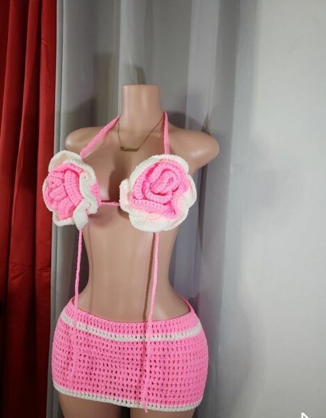 Maillot de Bain Crochet Rose