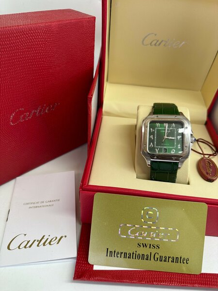 Iconic Mens Leather Cartier Santos Watch