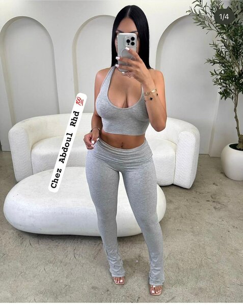 Ensemble Legging et Crop Top Gris pour Femme