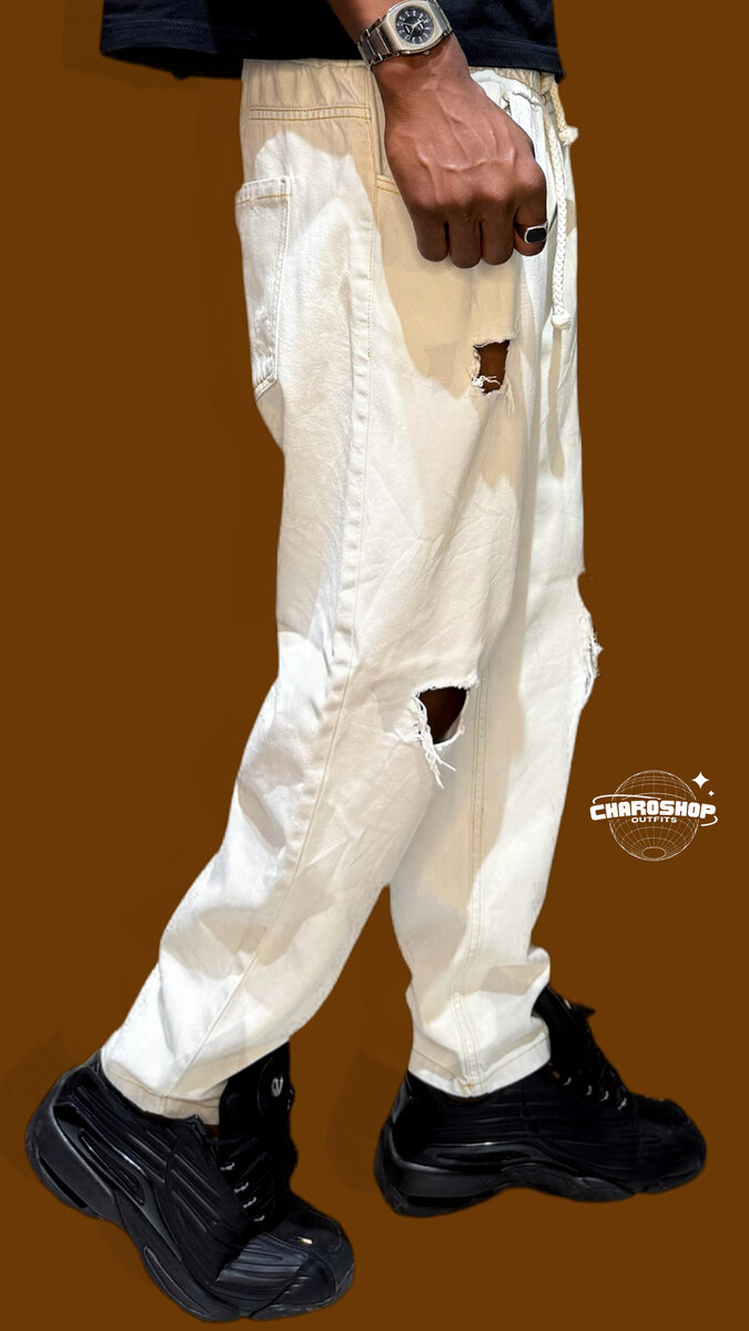 Pantalon déchiré blanc homme