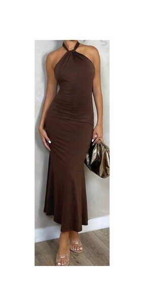 Brown Halter Neck Dress