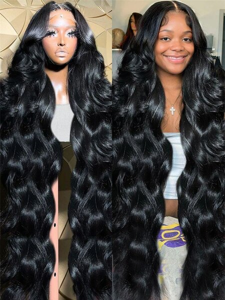 Perruque Ondulée Noire Luxueuse