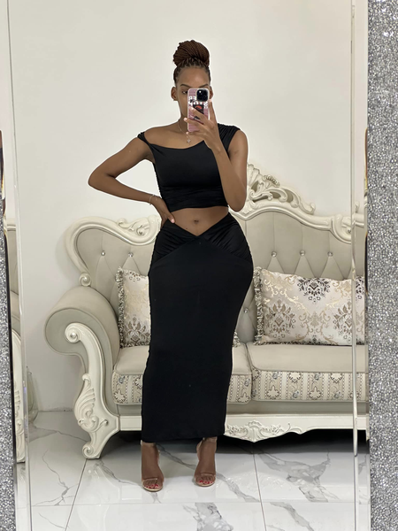 black top and tight skirt set