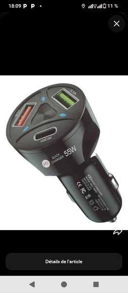 Chargeur allume-cigare 35W USB et USB-C