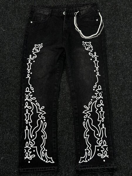 Jean Baggy Noir Motifs Unique