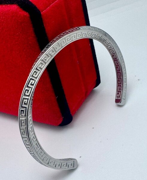 Bracelet manchette gravé argenté