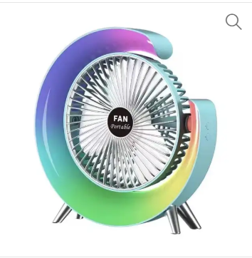 G shape 7 colorful LED night light desktop fan 1800mah rechargeable Home dormitory office air circulation electric portable fan