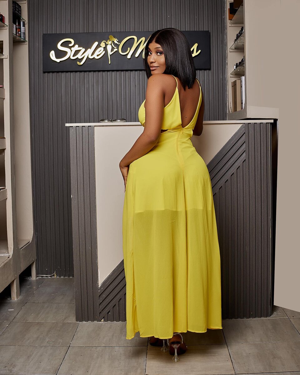 Yellow women's chiffon sundress with high slits