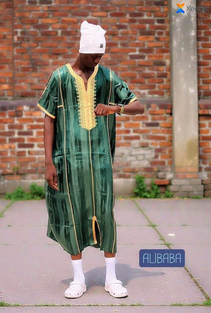 Caftan homme luxe vert et or