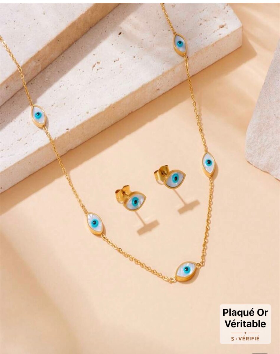 Collier et Boucles d'Oreilles Œil doré