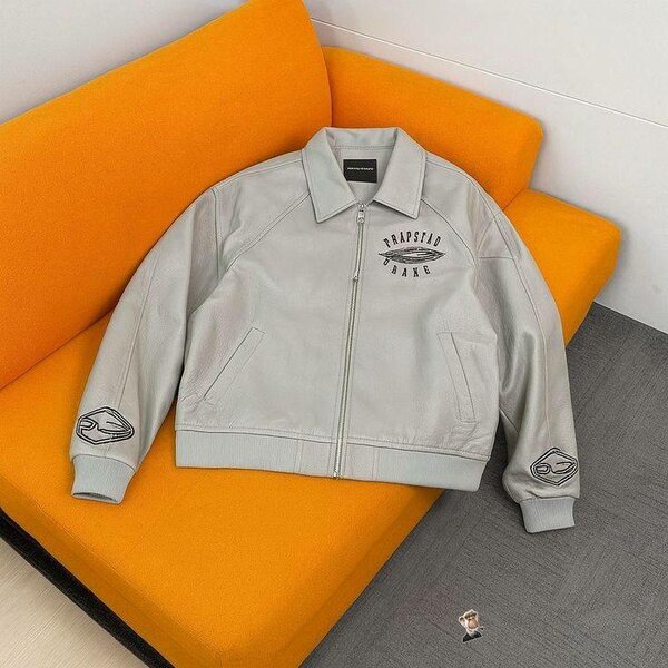 Veste en cuir Trapstar gris pour homme