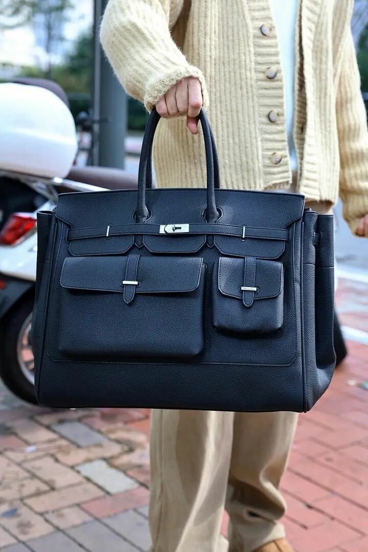 Sac cabas en cuir noir pour femme