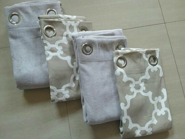 2 drops of curtains gray and beige with pattern