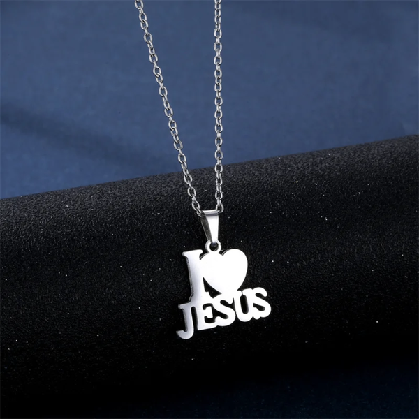 Parure Collier et Boucles I Love Jesus en Acier