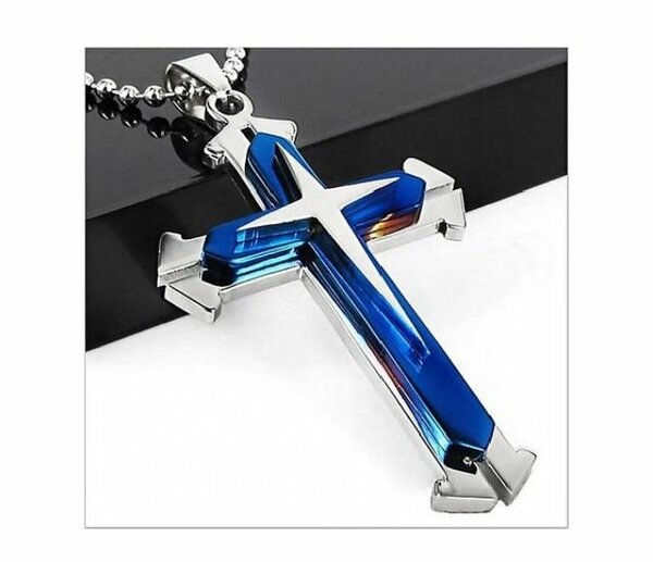 Chaine et Pendentif Croix Bleu