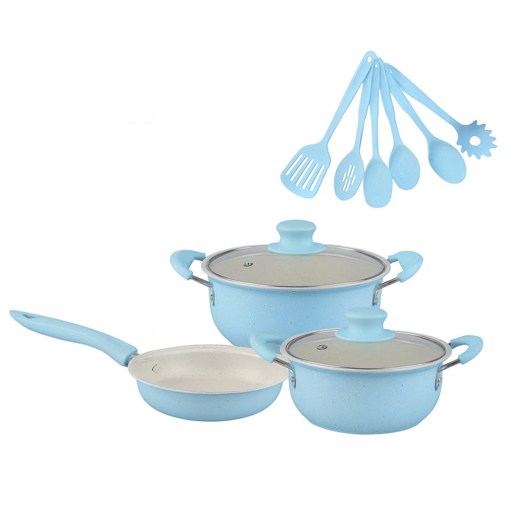 Ensemble de Batterie de Cuisine Antiadhésive Bleu