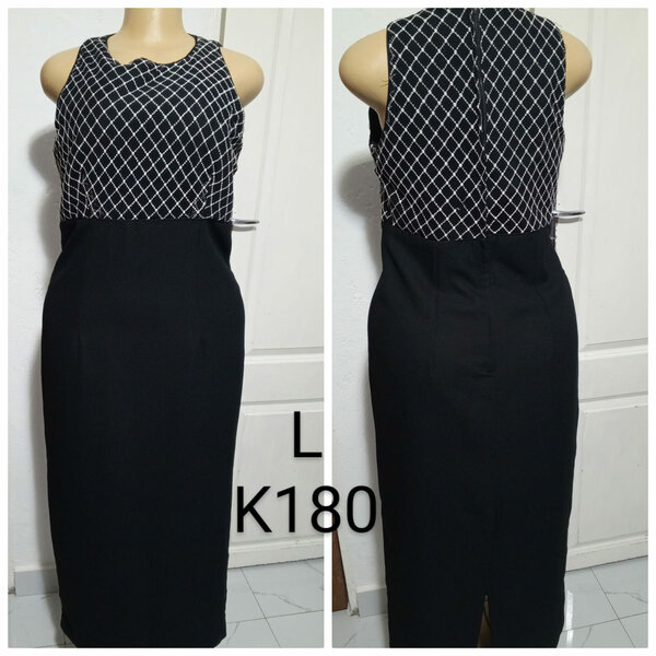 Women's long dress, black skirt and top black and white diamond print , size L