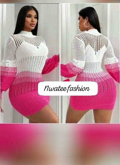 Robe tricotée blanc et rose tendance