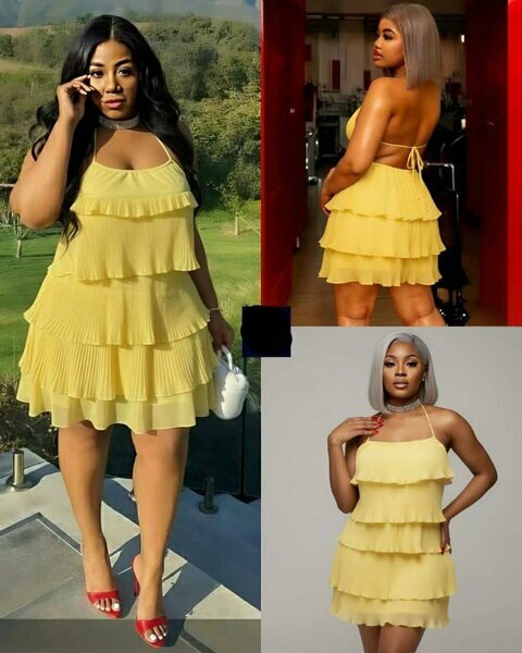 Robe courte jaune à volants