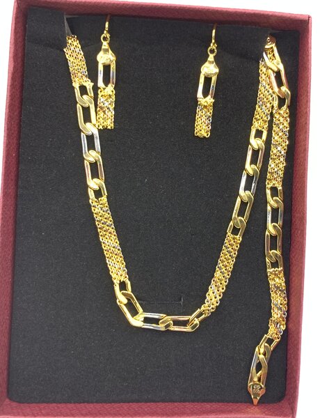 Ensemble Collier et Boucles D'oreilles Chaîne en Acier Inoxydable Doré