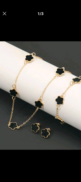 Bracelet et Boucles Fleurs Noir