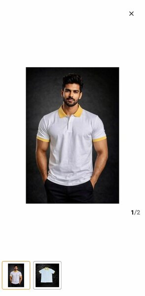 Polo blanc col jaune homme