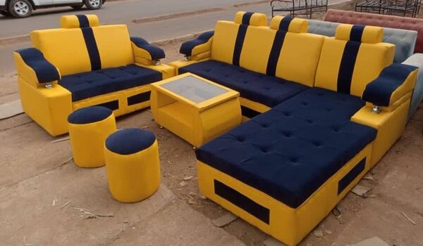 Ensemble canapé salon moderne jaune et bleu