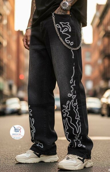 Jean large imprimé urbain