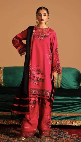 Miraas - Unstitched Embroidered Acrylic Viscose with Dyed Wool Shawl