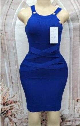 Blue stretch dress with decor