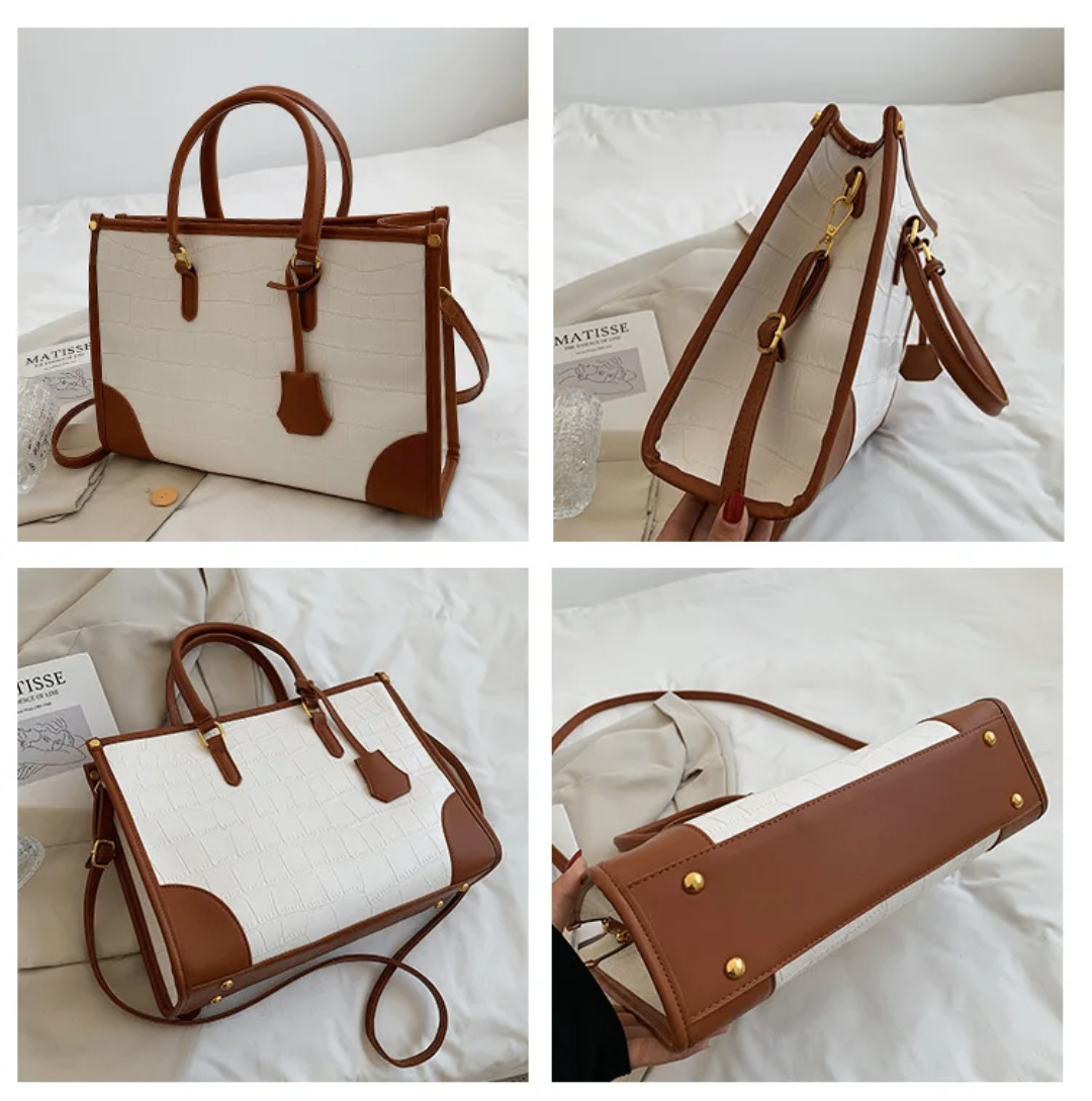 Sac à main en cuir blanc et marron