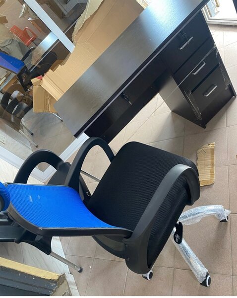 DESK WITH DRAWERS &SWIVEL CHAIR WITH HEADREST