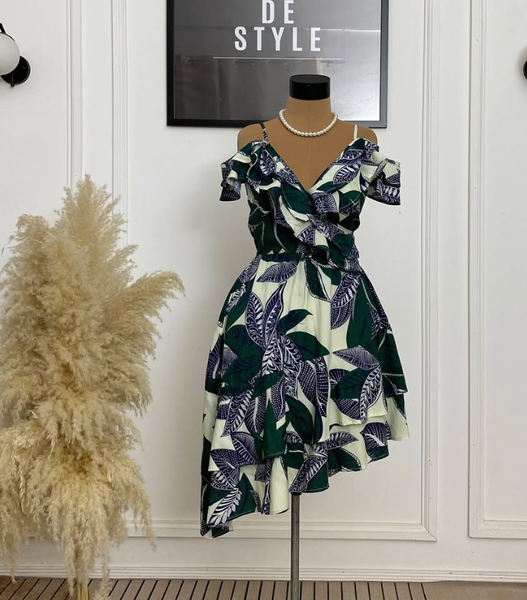 TROPICAL COLD SHOULDER SUMMER DRESS