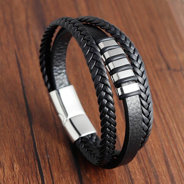 Bracelet en cuir tressé pour homme