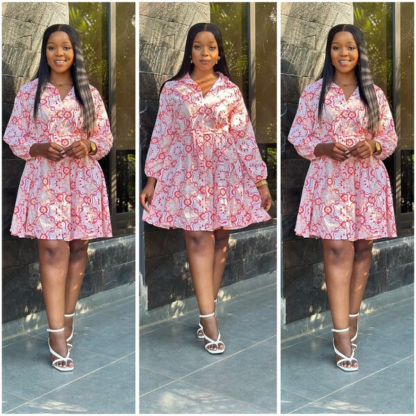 Shirt dress with red print, size M-XL