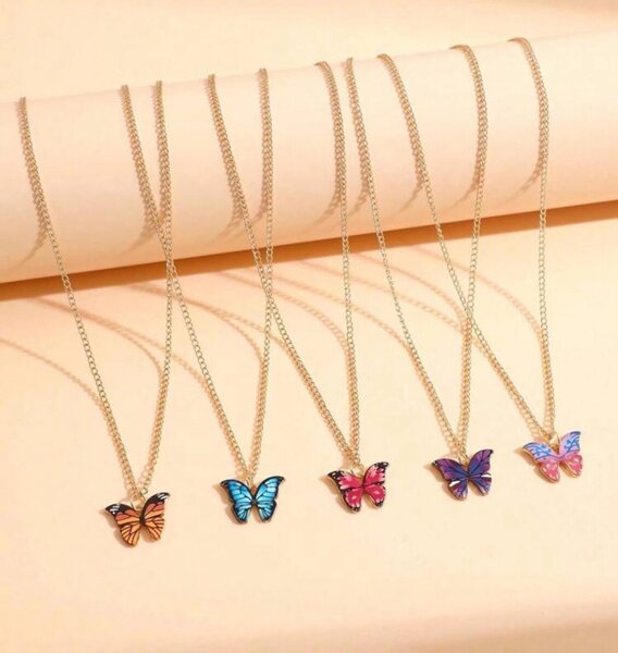 Collier Papillon Émail Couleur