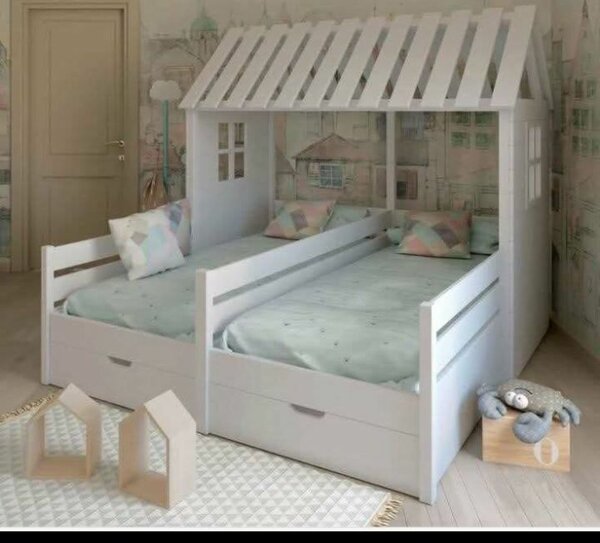 Lit maison enfant blanc avec tiroir