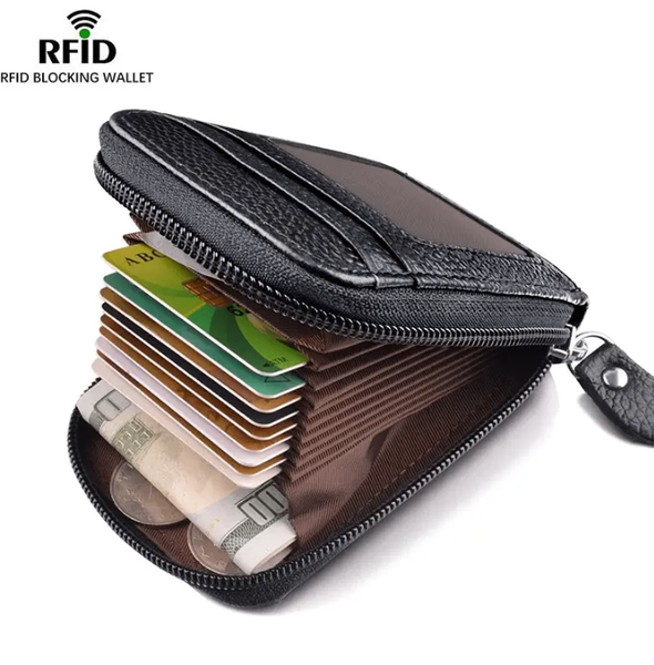 Men's Leather Wallet RFID, Multi Card Holder Zipping Pocket