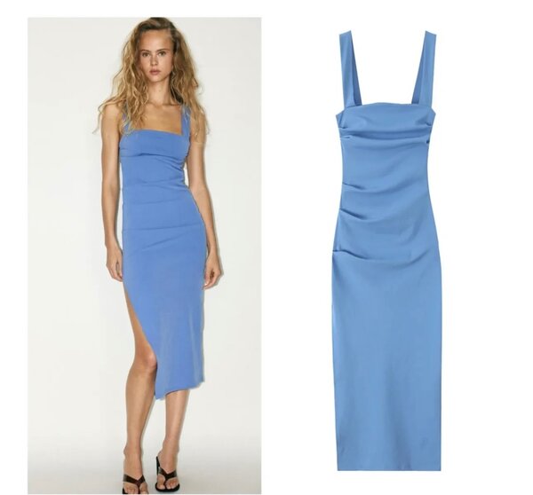 Élégante robe bleue fendue