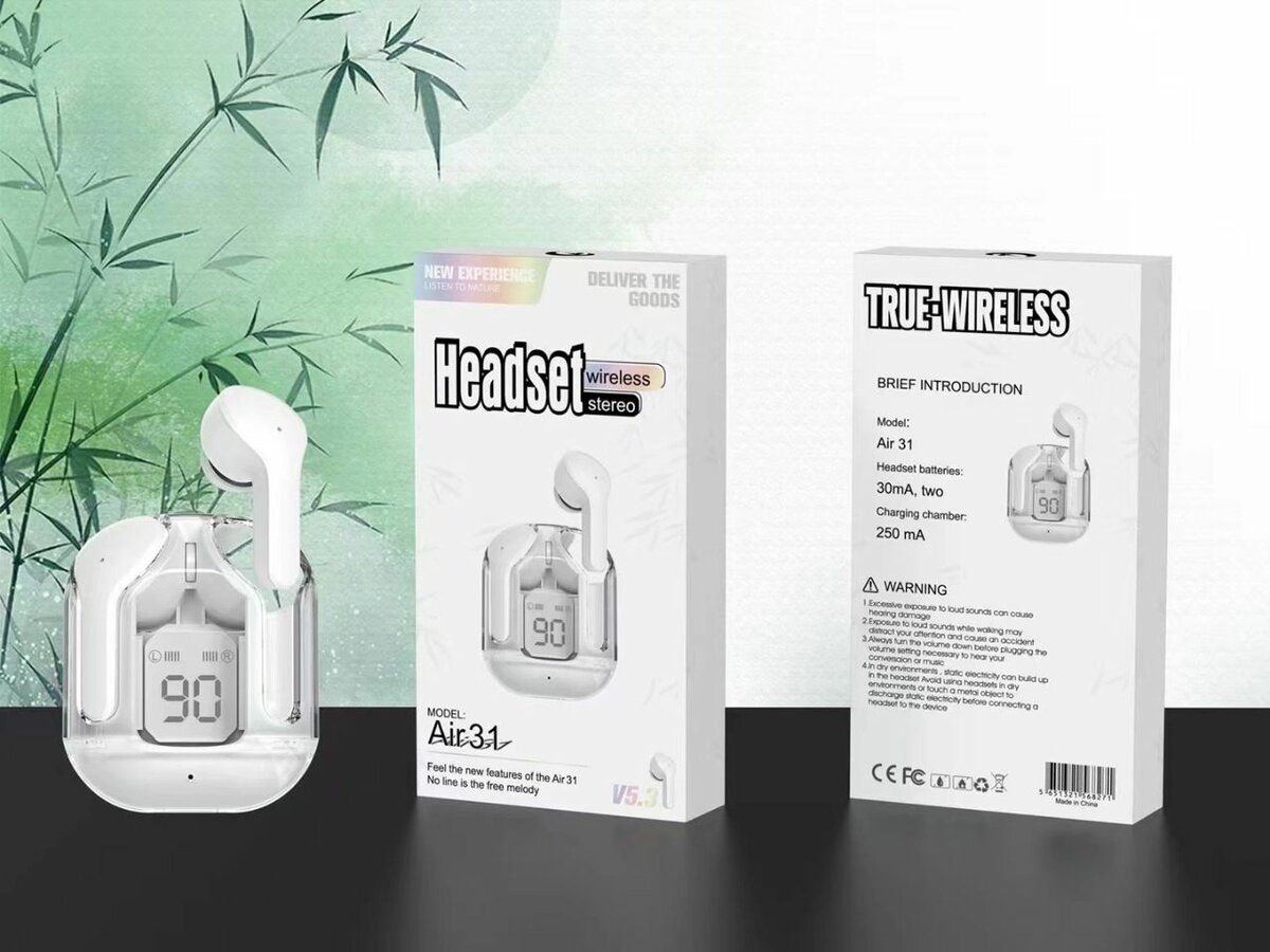 Air31 Earbuds Wireless Crystal Transparent Bluetooth 5.3