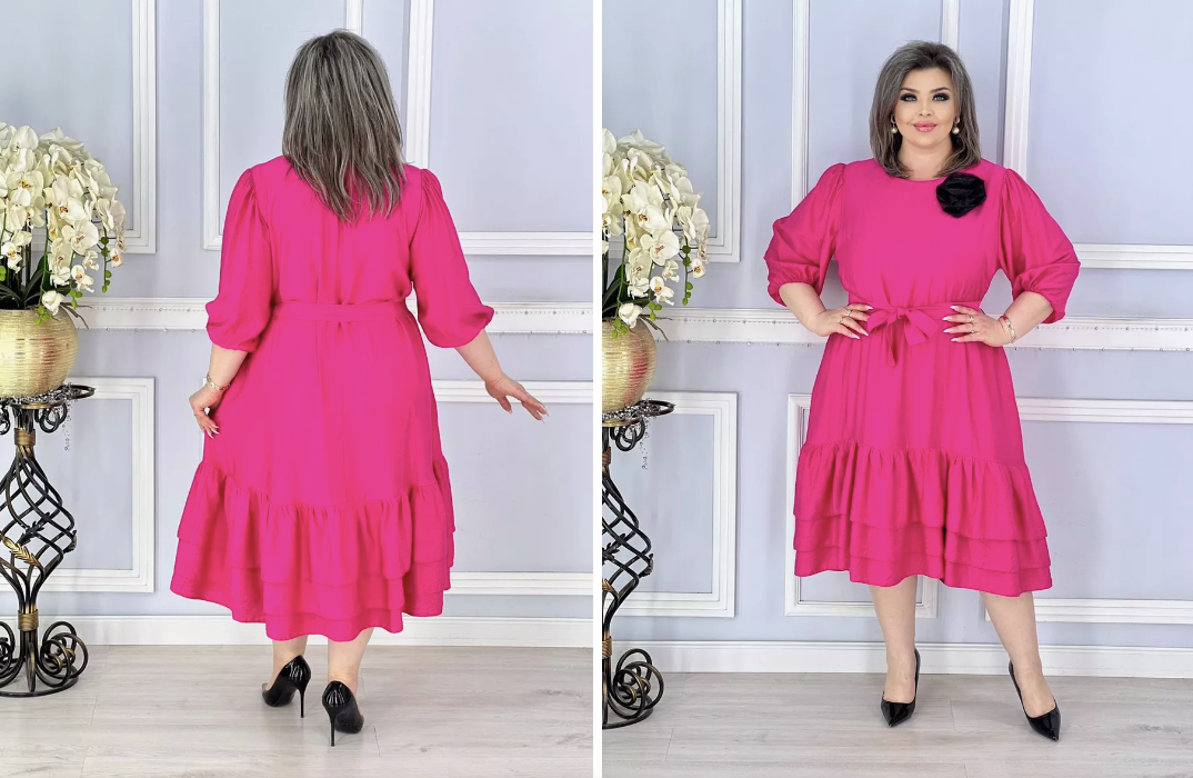Платье фуксия льняное больших размеров