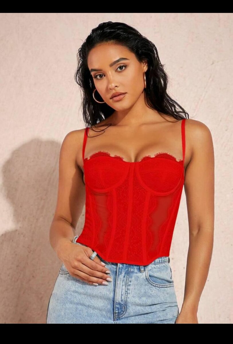 Corset Bustier en Dentelle Rouge