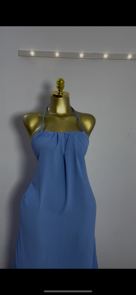 Robe longue dos nu bleue